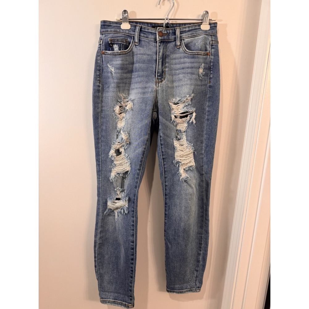 Judy Blue Jeans Women's 3/26 Boyfriend Fit Denim Blue Distressed JB82170LT Pants